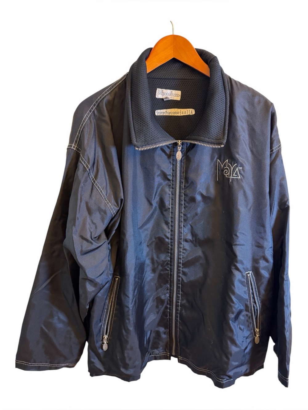 Vintage Boardroom Made in Canada Jacket Men’s LG Black Full Zip Windbreaker Embr
